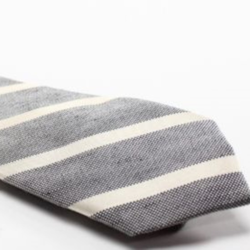 Tallia Gray Robert Stripes Linen Blend Necktie